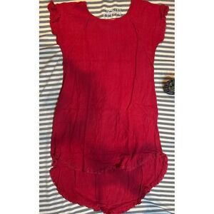 Umgee USA Red Linen Blend‎ Tunic Dress Fringe Hem Casual Boho Size S